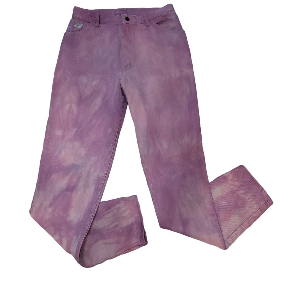 Vintage Wrangler Women's 12x34 Pink Tie Dye Jeans MSR01 TR Straight Fit Cotton - Picture 1 of 7